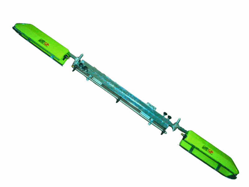 Lança inter-fileiras de dupla face com capotas e gama de trabalho 3,50